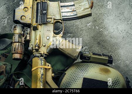 Moderne Waffenserie. US Army Sturmgewehr, Nahaufnahme. Stockfoto