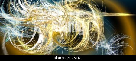Fraktale Apophyse für surreale abstrakte Tapeten und futuristische oder Science-Fiction Hintergründe, in einer blauen und goldenen 3D-Illustration. Stockfoto