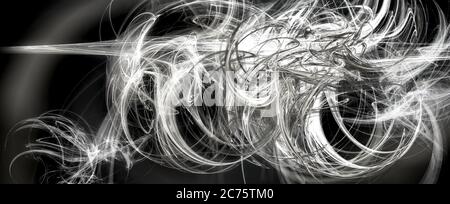 Futuristische fraktale Apophyse für surreale abstrakte Tapeten oder Science-Fiction-Hintergründe in einer schwarz-weißen 3D-Illustration. Stockfoto