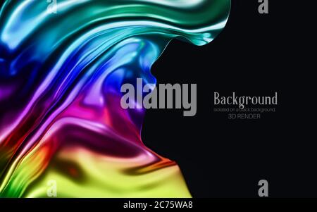 Regenbogenfarben Seidenstoff isoliert auf schwarzem Hintergrund. Abstrakte 3d-Illustration Stockfoto