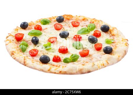 Pizza margarita margherita isoliert auf weißem Hintergrund Stockfoto