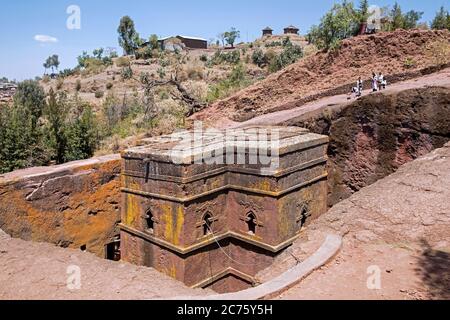 Beta Giorgis / Bete Giyorgis / Kirche des Heiligen Georg, eine von elf Felsengehauen monolithischen Kirchen in Lalibela, Lasta Amhara Region, Äthiopien, Afrika Stockfoto