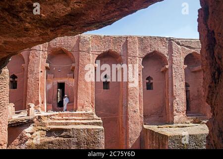 Biete Gabriel-Rufael / Beta Gabriel Rafael Kirche, unterirdische monolithische Felsenkirche in Lalibela, Lasta Amhara Region, Äthiopien, Afrika Stockfoto