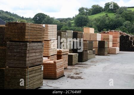 Gestapeltes Holz im Holzhof Stockfoto