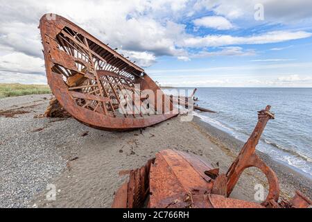 Überreste eines alten Schiffes in der Bucht von San Gregorio - Chile Stockfoto