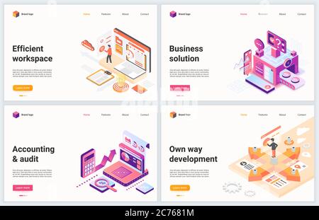 Isometrische Vektordarstellung für effektive Business-Management-Technologie. Kreatives Konzept Banner-Set, Website-Design von Cartoon 3d Business Development, Arbeitsprozess-Optimierung, Planung für Manager Stock Vektor