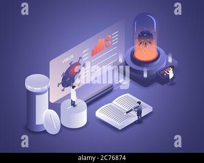 Wissenschaftler untersuchen den Virenausbruch im Labor. 3D-Illustration Vektorbild Stock Vektor