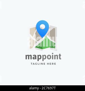 Kartenpunkt Abstraktes Vektorzeichen, Emblem oder Logo-Vorlage. PIN-Position auf dem Kartensymbol mit moderner Typografie. Stock Vektor