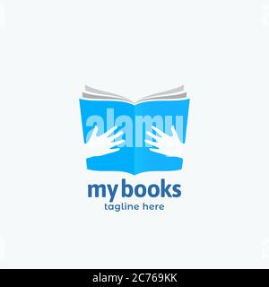 Meine Bücher Abstraktes Vektorzeichen, Emblem oder Logo-Vorlage. Offenes Buch in Händen Symbol mit moderner Typografie. Konzept Für Negativen Raum. Stock Vektor