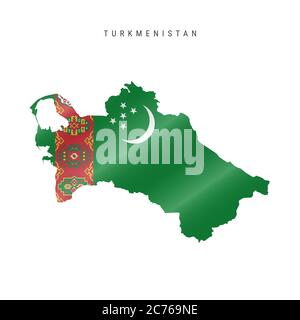 Detailierte Karte mit wehender Flagge von Turkmenistan. Karte mit maskierter Flagge. Stockfoto