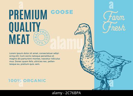 Premium-Qualität Elch. Abstract Vektor Fleisch Verpackung Design oder Etikett. Moderne Typografie und handgezeichnete Goose Silhouette Hintergrund Layout Stock Vektor