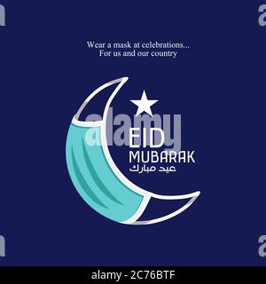 Tragen Sie eine Maske bei eid mubarak Vektor Mond Design Stock Vektor