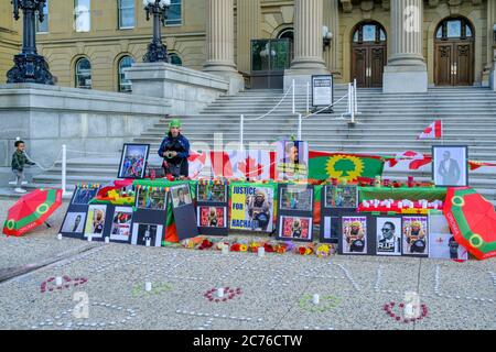 Protest gegen die äthiopische Regierung, nach dem Mord an Oromo-Sänger und Aktivist Hachalu Hundessa, Alberta Legislature, Edmonton, Alberta, Kanada Stockfoto