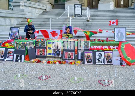 Protest gegen die äthiopische Regierung, nach dem Mord an Oromo-Sänger und Aktivist Hachalu Hundessa, Alberta Legislature, Edmonton, Alberta, Kanada Stockfoto