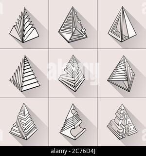 Set von 3D geometrischen Formen Pyramidendesigns Stock Vektor