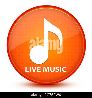 Symbol für Live-Musik auf glänzender, orangefarbener, runder, abstrakter Grafik mit Knöpfen Stockfoto