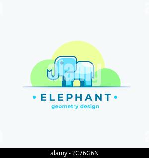Elephan Geometriedesign. Abstraktes Vektorzeichen, Symbol oder Logo-Vorlage. Bunte Tiny Animal Silhouette mit moderner Typografie. Stock Vektor