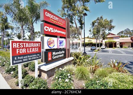 Restaurants zu vermieten als die covid-19 Pandemie wird schlimmer und Die Geschäfte gehen für immer runter und schließen sich - San Luis Obispo im Zentrum von Kalifornien Stockfoto