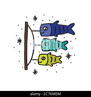 Koinobori Doodle Symbol, Vektor-Farbe Illustration Stock Vektor