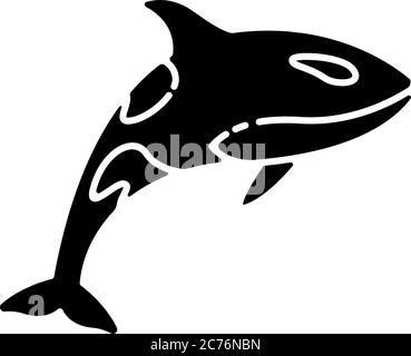 Schwarzes Glyphensymbol von Orca. Gefährliche schwimmende Tier, Meeresleben, Meeresfauna Silhouette Symbol auf weißem Raum. Fleischfresser Wasserwesen, Unterwasser preda Stock Vektor