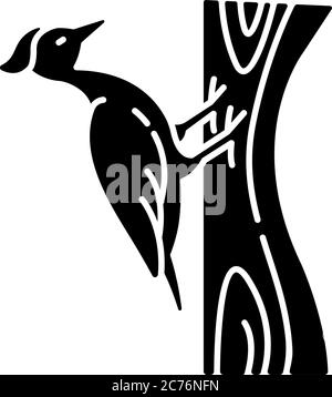 Specht-Symbol für schwarze Glyphe. Gewöhnlicher Vogel, Waldbewohner, fliegende Waldkreatur. Zoologie, Ornithologie Silhouette Symbol auf weißem Raum. Pecker s Stock Vektor