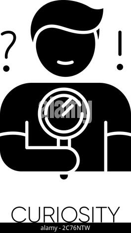 Neugier schwarze Glyphe Symbol. Menschliches Gefühl, persönliche Qualität Silhouette Symbol auf weißem Raum. Suche nach Antwort, Problemlösung. Neugierige Person halten Stock Vektor