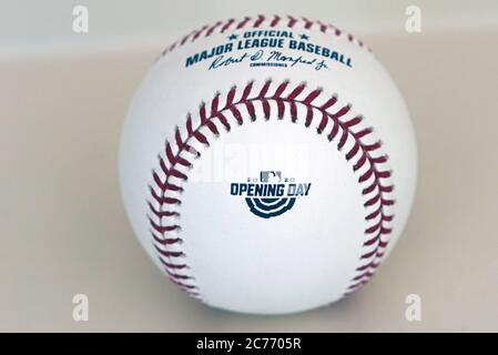 St. Louis, Usa. Juli 2020. Die Rawlings Sporting Goods Company hat die offizielle Baseball, dass Major League Baseball wird für die Saison 2020, in St. Louis am Dienstag, den 14. Juli 2020 verwenden freigegeben. Foto von Bill Greenblatt/UPI Kredit: UPI/Alamy Live News Stockfoto