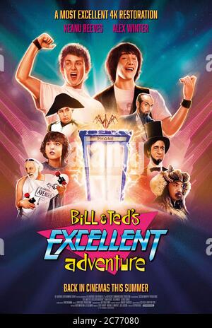 Bill & Ted's Excellent Adventure (1989) Regie: Stephen Herek mit Keanu Reeves, Alex Winter, George Carlin und Terry Camilleri. 4K-Wiederveröffentlichung für den Kultfilm 1989 über zwei unterversorgende Jugendliche, die in einer Zeitmaschine auflaufen und historische Figuren treffen. Stockfoto