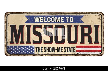 Nach Missouri vintage rostiges Metall Zeichen auf weißem Hintergrund Willkommen, Vector Illustration Stock Vektor