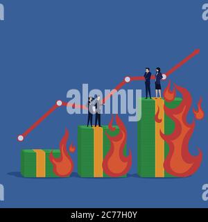 Unternehmen flache Vektor-Konzept Geld brennen für das Wirtschaftswachstum auf Start-up. Stock Vektor