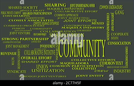 Community Business Partnership bezogene Terminologie auf Wort Cloud Vektor Illustration dargestellt. Stock Vektor