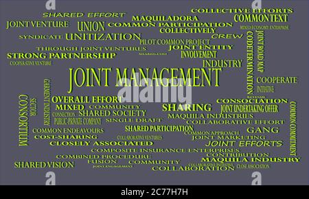 Gemeinsame Verwaltung Geschäftspartnerschaft bezogene Terminologie auf Wort Cloud Vektor Illustration dargestellt. Stock Vektor