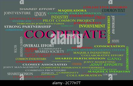 Cooperative Business Partnership bezogene Terminologie auf Wort Cloud Vektor Illustration dargestellt. Stock Vektor