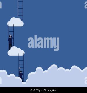 Business flach Vektor Konzept Geschäftsmann klettern die Leiter zur Cloud Metapher Schritt zum Erfolg. Stock Vektor