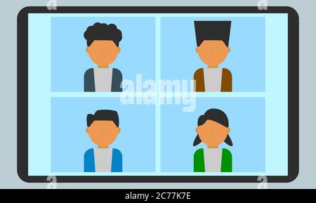 Illustration von Videokonferenzen oder Arbeiten von zu Hause während einer Corona-Pandemie Stock Vektor