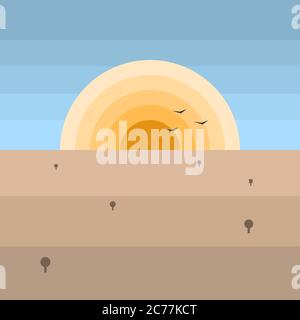 Einfache Landschaft Sonnenuntergang oder Sonnenaufgang für Hintergrund, Symbol, Promotion, etc. Stock Vektor