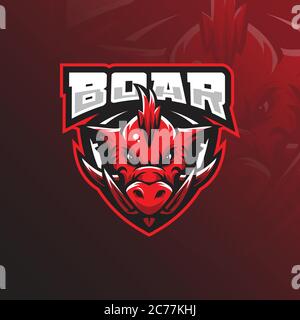 Eber Maskottchen Logo Design Vektor mit modernem Illustrationskonzept Stil für Abzeichen, Emblem und T-Shirt Druck. Illustration des wütenden Wildschweinkopfes. Stock Vektor