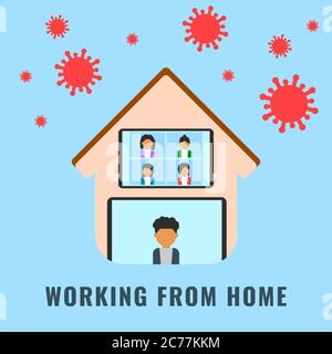 Illustration von Videokonferenzen oder Arbeiten von zu Hause während einer Corona-Pandemie Stock Vektor