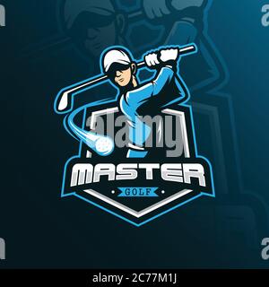 Maskottchen mit Golf-Vektor-Logo und modernem Illustrationskonzept für Abzeichen, Emblem und T-Shirt-Druck. Golf-Illustration mit Stock. Stock Vektor