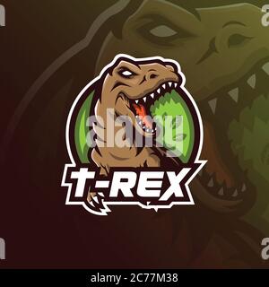 t-rex Vektor Maskottchen Logo Design mit moderner Illustration Konzept Stil für Abzeichen, Emblem und T-Shirt-Druck. Angry T-rex Illustration für Sport-Team. Stock Vektor