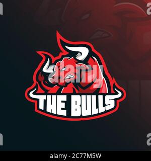 Bull Mascot Logo Design Vektor mit modernem Illustrationskonzept Stil für Abzeichen, Emblem und T-Shirt Druck. Illustration des wütenden Bullen für die Sportmannschaft. Stock Vektor