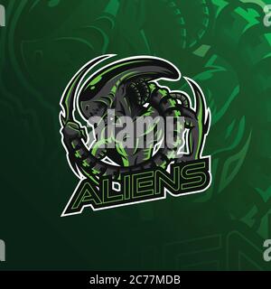 Alien Vektor Maskottchen Logo Design mit moderner Illustration Konzept Stil für Abzeichen, Emblem und T-Shirt Druck. Wütend Alien Illustration für Sport-Team. Stock Vektor