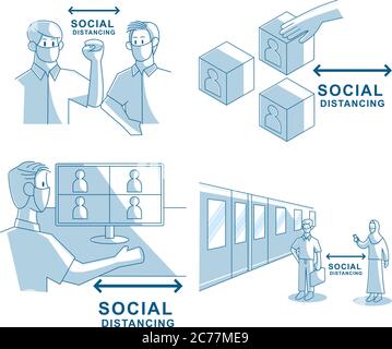Soziale Distanzierung Menschen tragen Gesichtsmaske Vektor Stock Vektor