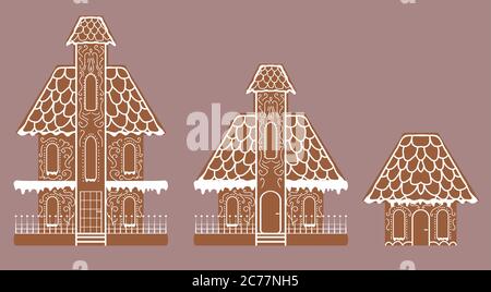 Vektor-Set von flachen Keks Lebkuchen Häuser mit icin dekoriert Stock Vektor