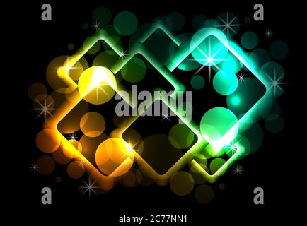 Abstrakter Hintergrund mit Kreisen, Funken, Raute auf dunklem Hintergrund. Stock Vektor