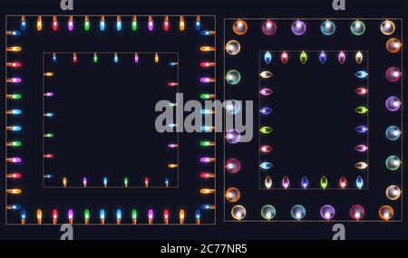 Set von quadratischen Rahmen aus verschiedenen farbigen Girlanden und Lichter. Vektor-Element für Ihre Kreativität Stock Vektor