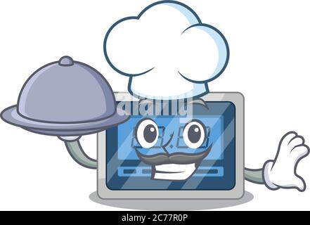 Maskottchen Design von digitalen Zeitkoch serviert Essen auf Tablett Stock Vektor