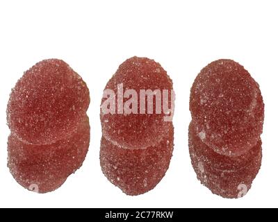 Drei rote Marmelade Süßigkeiten isoliert auf einem weißen Stockfoto