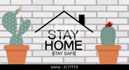 Bleib Zu Hause. Stay Safe Poster Awareness Social Media Kampagne und Coronavirus Prävention. Vektorgrafik Stock Vektor