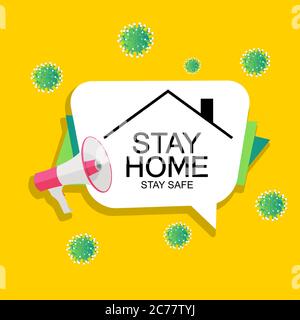 Bleib Zu Hause. Stay Safe Poster Awareness Social Media Kampagne und Coronavirus Prävention. Vektorgrafik Stock Vektor